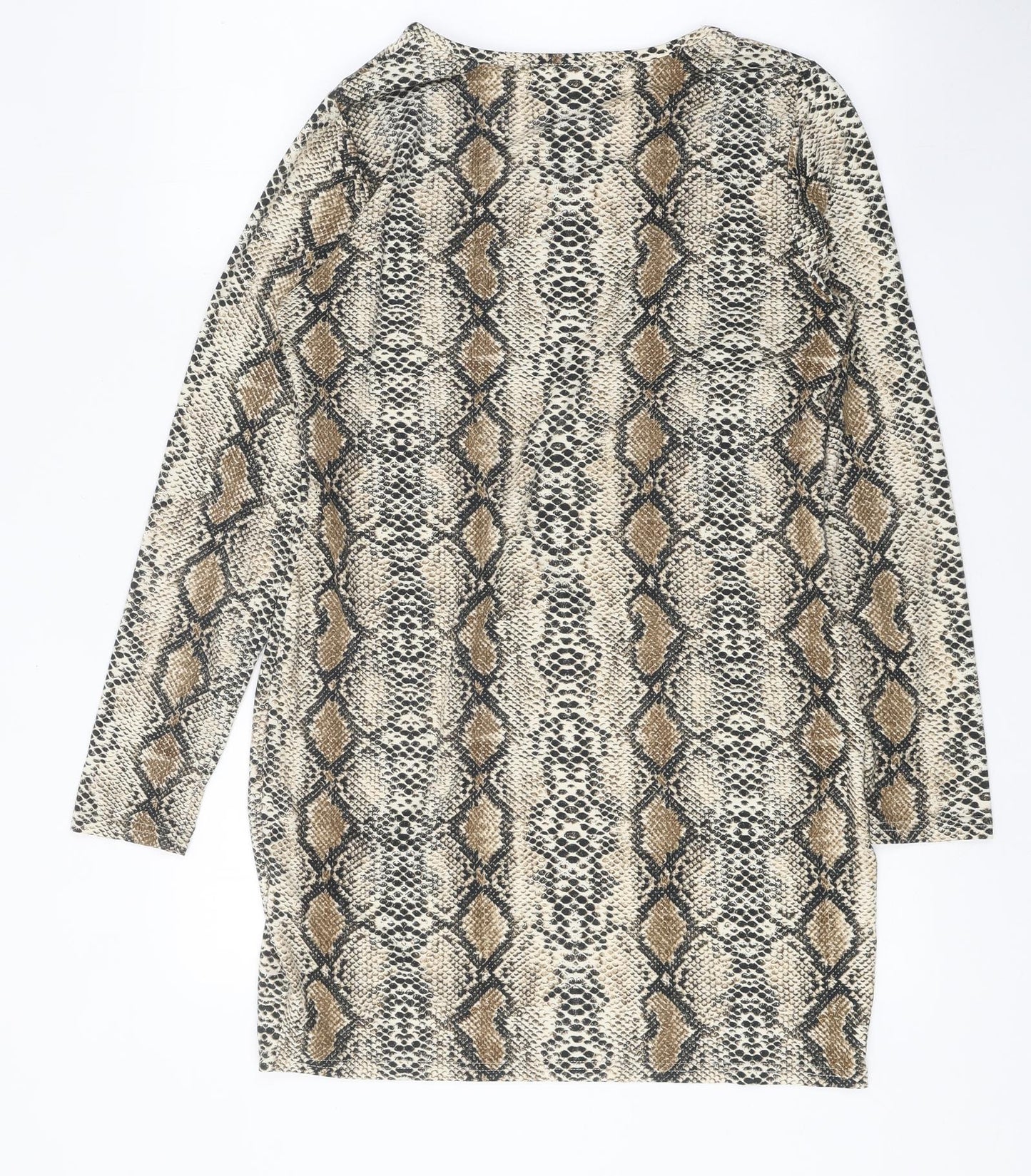 Mallisa Womens Brown Animal Print Viscose Mini One Size Boat Neck Pullover - Snake Print