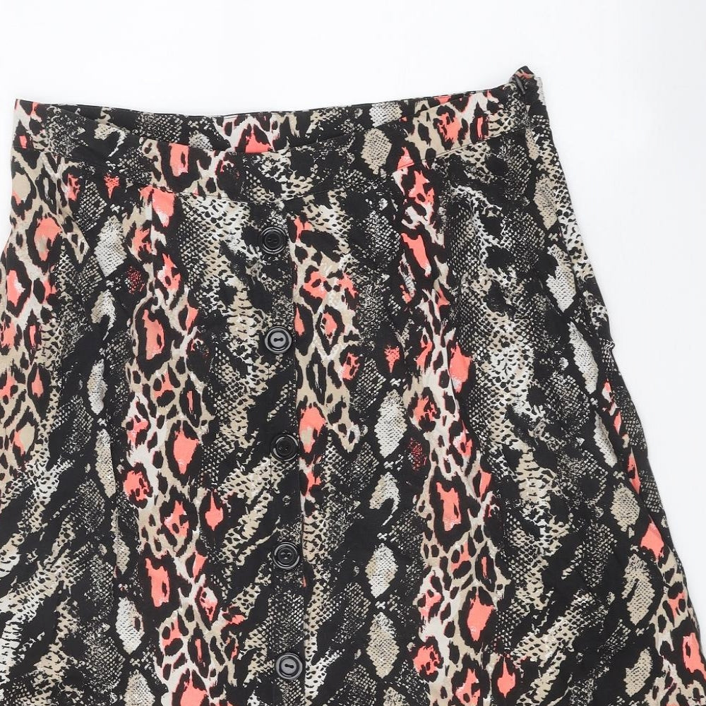 Papaya Womens Black Geometric Viscose A-Line Skirt Size 14 Zip