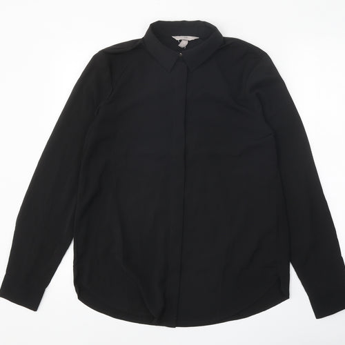 H&M Womens Black Polyester Basic Button-Up Size 8 V-Neck