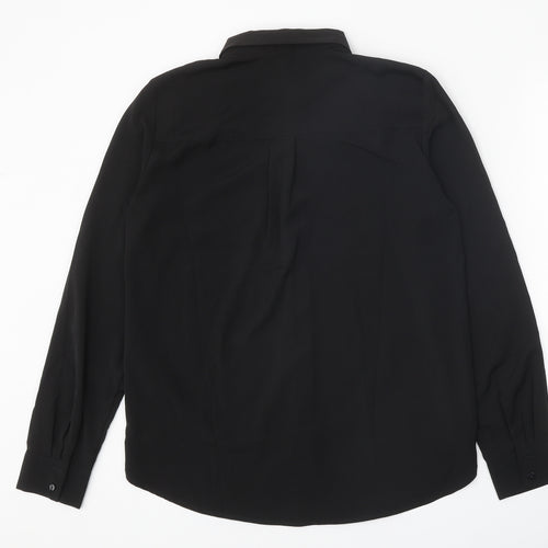 H&M Womens Black Polyester Basic Button-Up Size 8 V-Neck