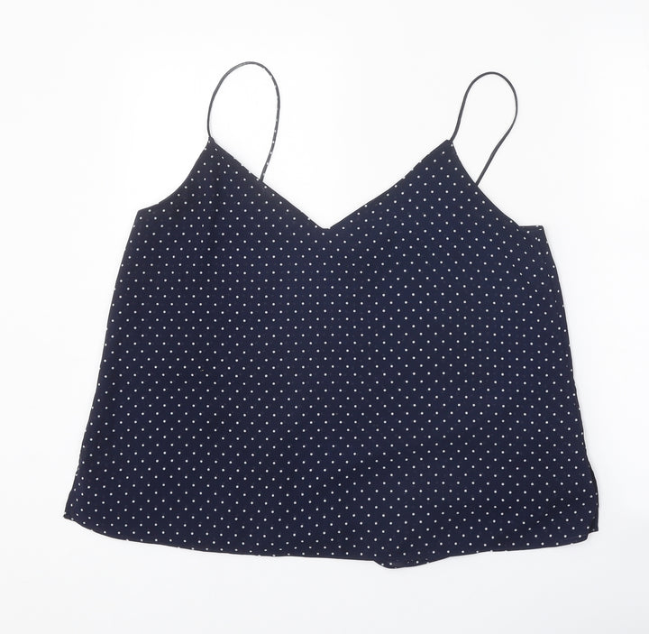 H&M Womens Blue Polka Dot Polyester Cropped Tank Size 14 V-Neck