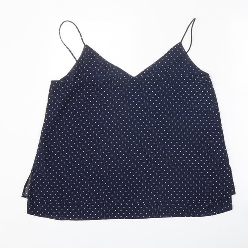 H&M Womens Blue Polka Dot Polyester Cropped Tank Size 14 V-Neck