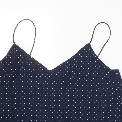 H&M Womens Blue Polka Dot Polyester Cropped Tank Size 14 V-Neck