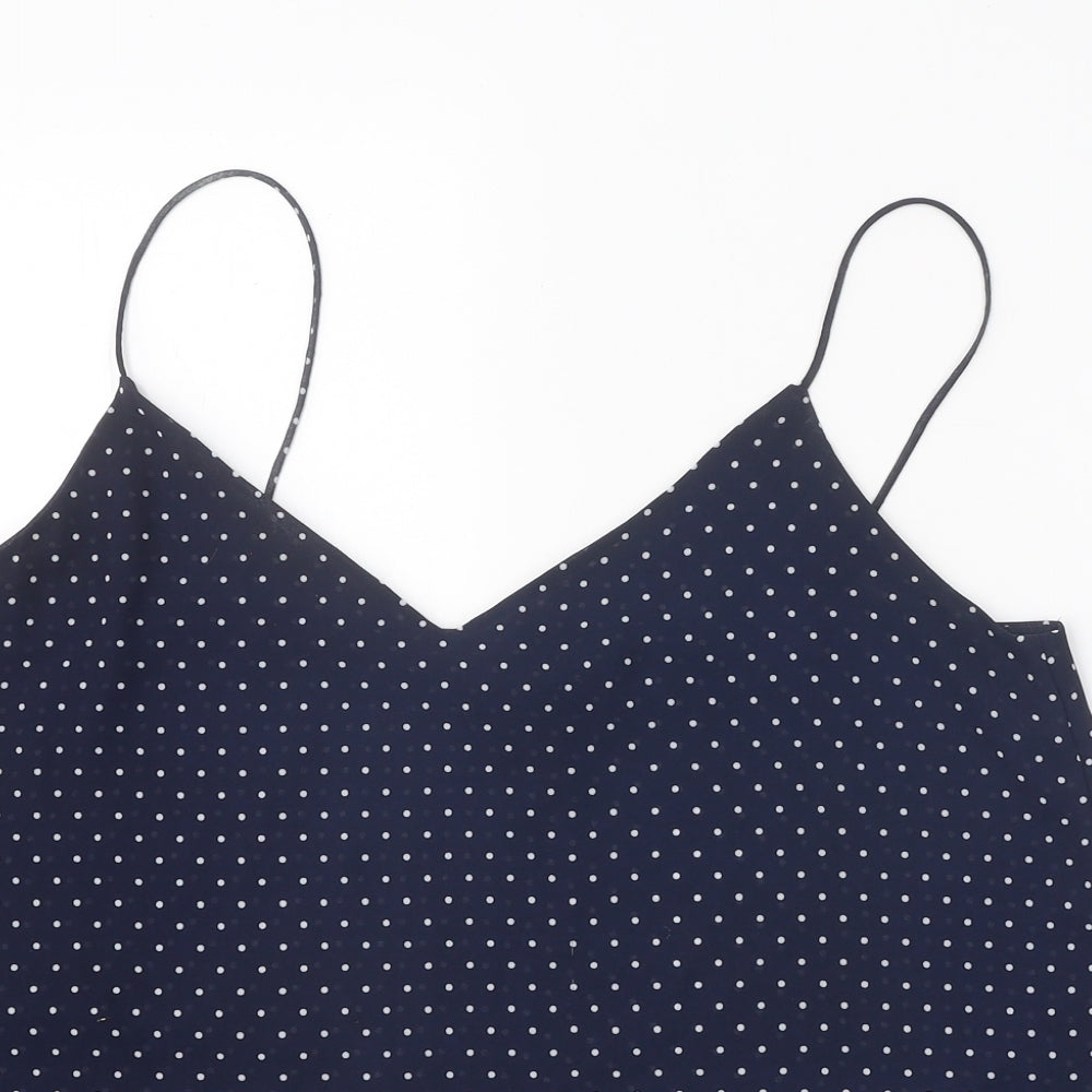 H&M Womens Blue Polka Dot Polyester Cropped Tank Size 14 V-Neck
