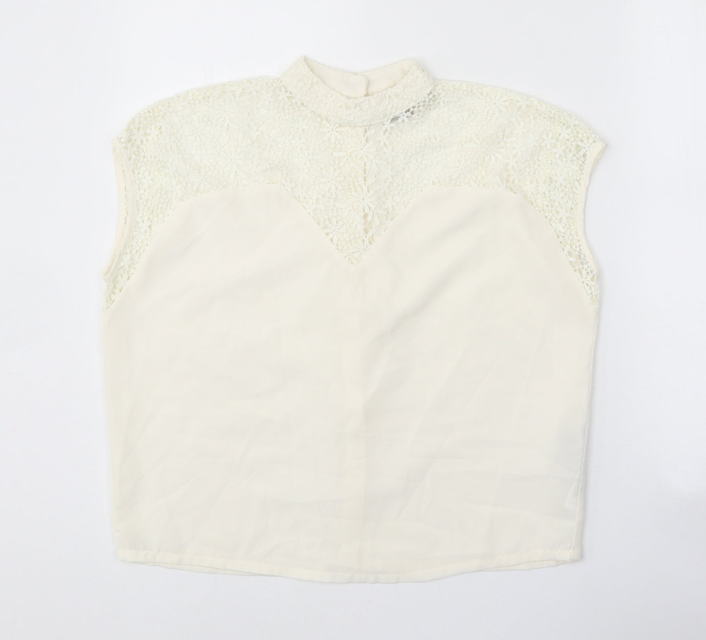 ASOS Womens White Polyester Basic Tank Size 6 Mock Neck - Lace Detail