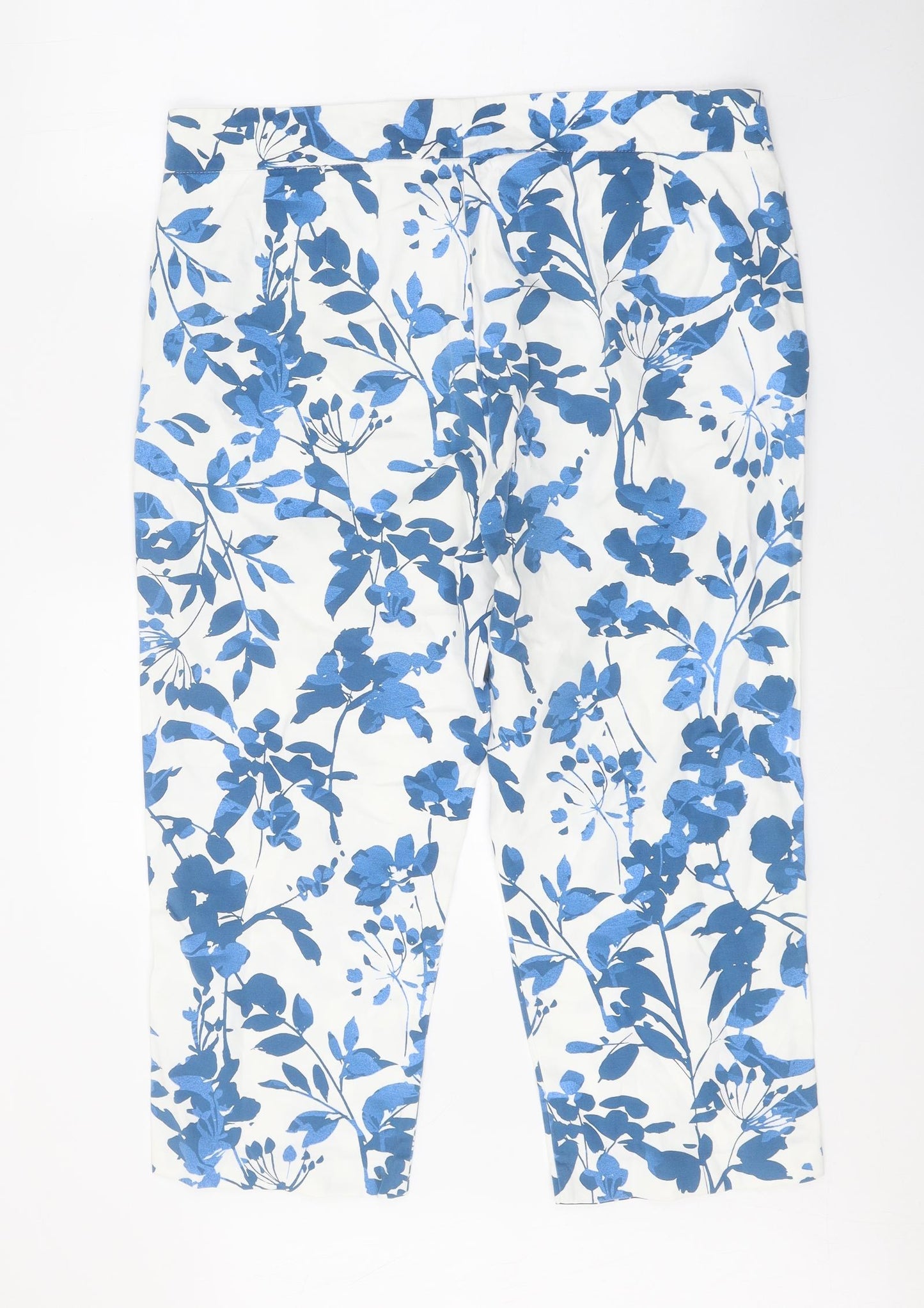 Marks and Spencer Womens White Floral Cotton Trousers Size 16 Regular Zip