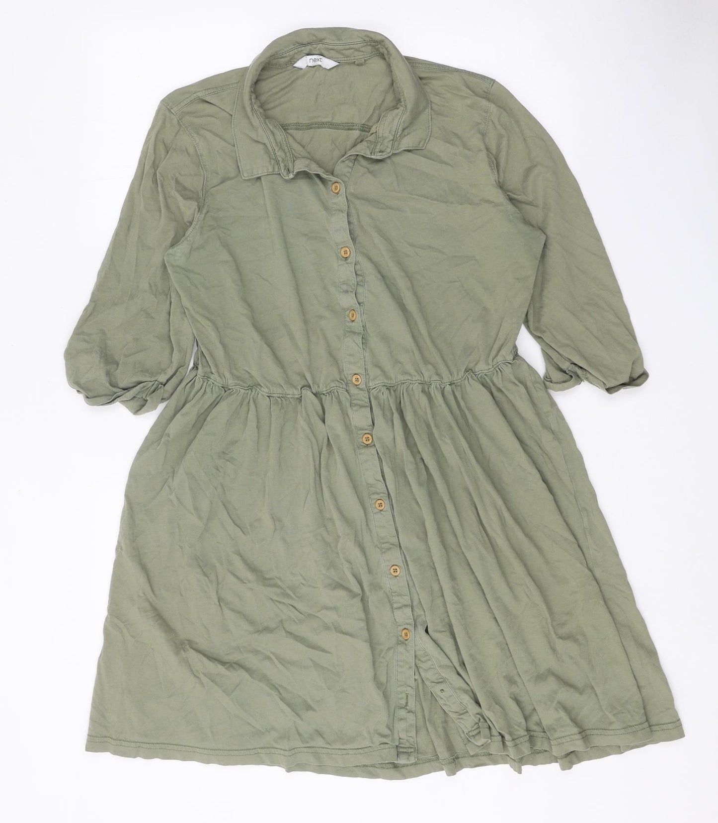 NEXT Womens Green 100% Cotton Shirt Dress Size 16 Collared Button