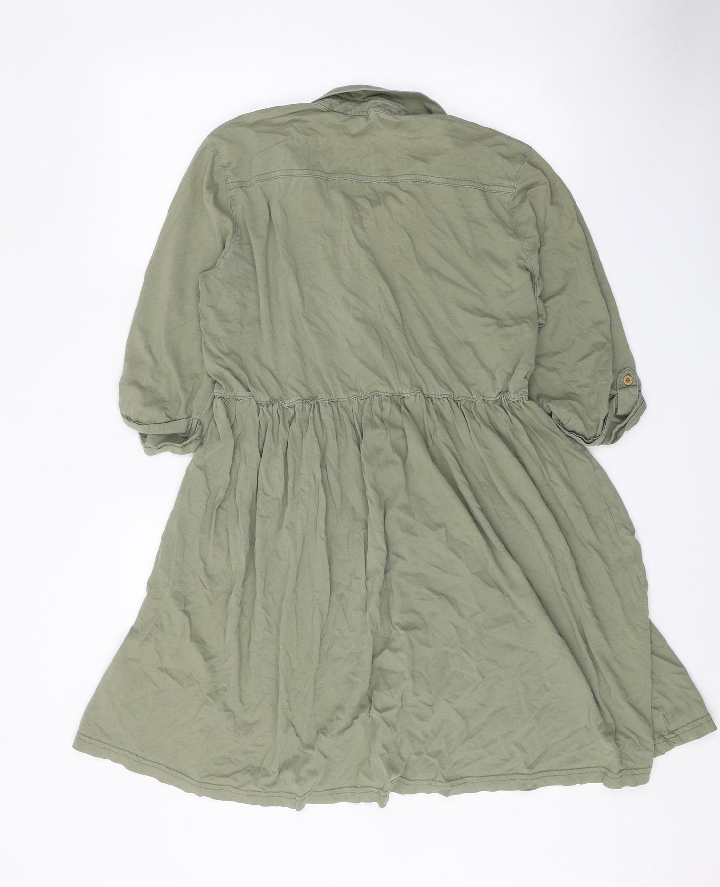 NEXT Womens Green 100% Cotton Shirt Dress Size 16 Collared Button