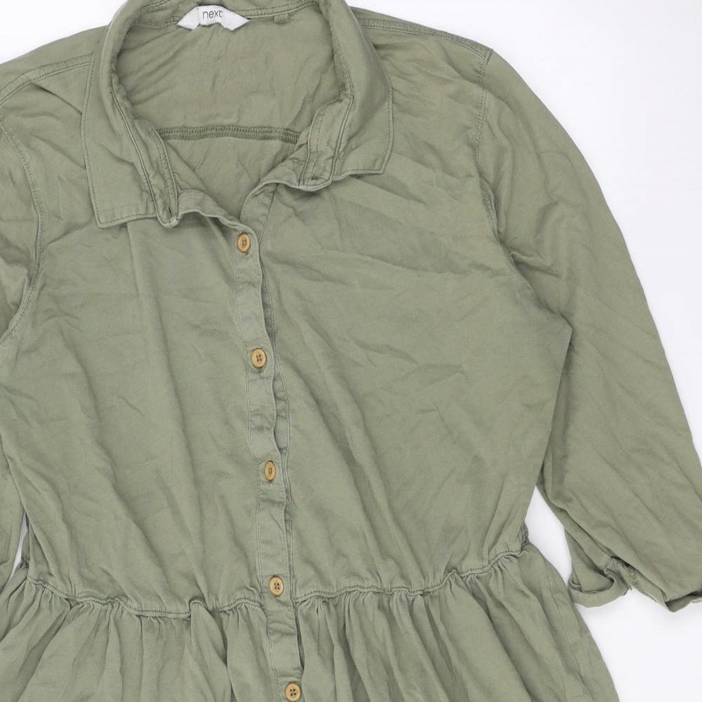NEXT Womens Green 100% Cotton Shirt Dress Size 16 Collared Button