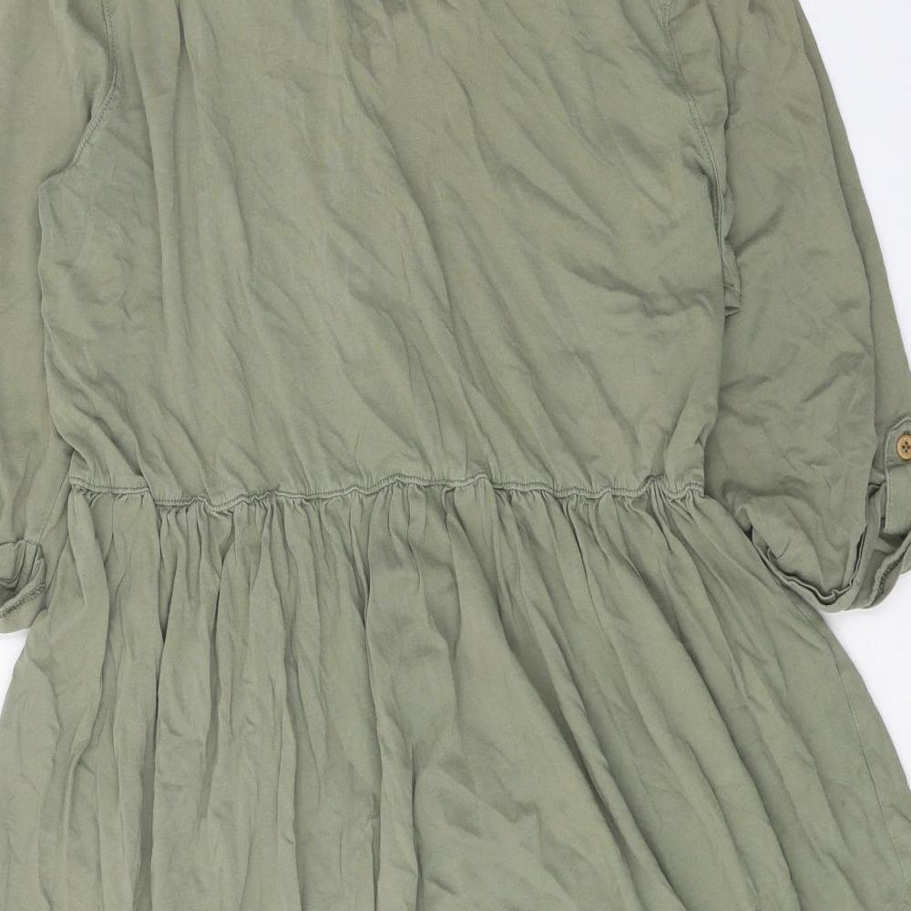 NEXT Womens Green 100% Cotton Shirt Dress Size 16 Collared Button