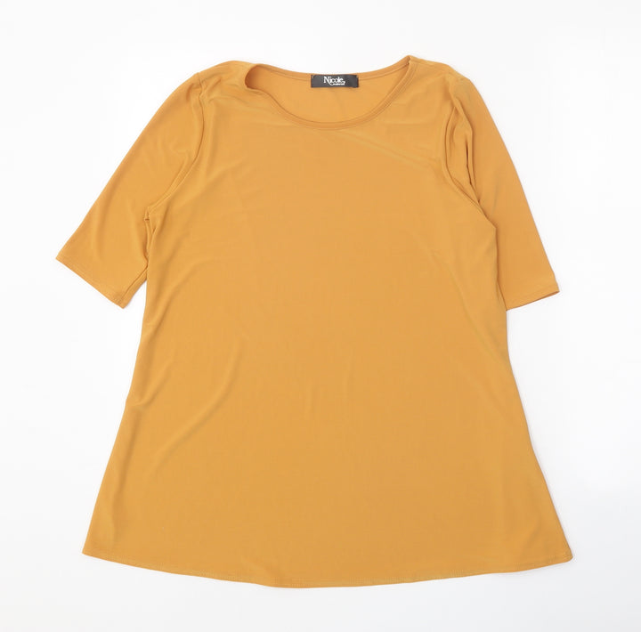 Nicole Womens Orange Polyester Basic T-Shirt Size S Round Neck