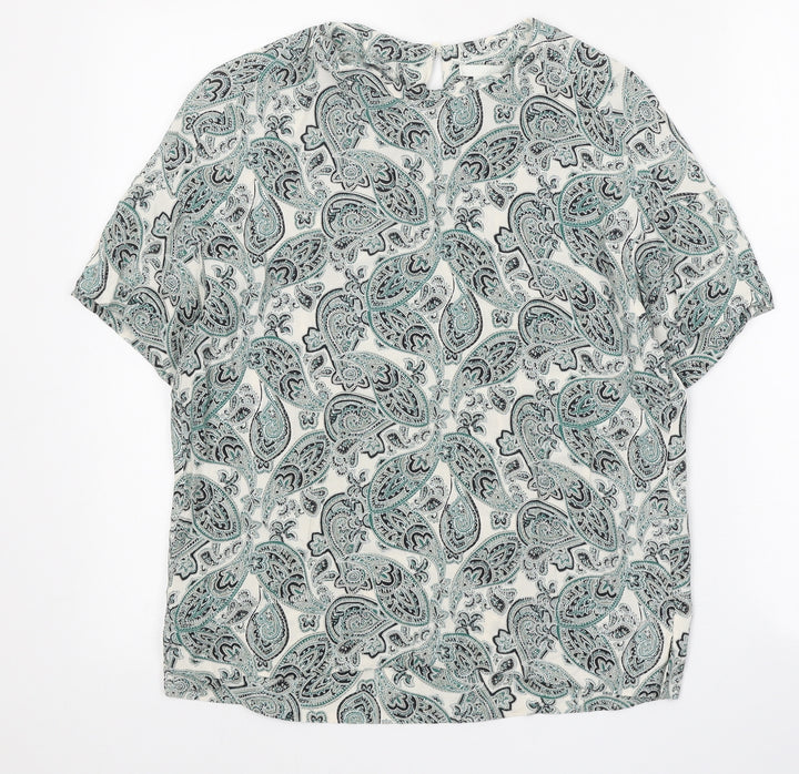 H&M Womens Green Herringbone Viscose Basic Blouse Size 4 Round Neck