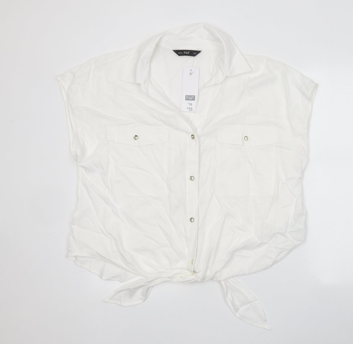 F&F Womens White Viscose Basic Button-Up Size 18 V-Neck