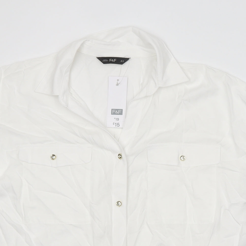 F&F Womens White Viscose Basic Button-Up Size 18 V-Neck