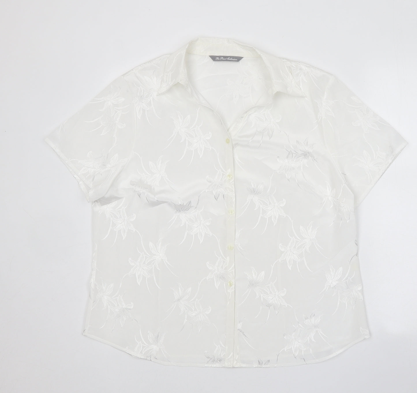 The Pearl Collection Womens White Geometric Polyester Basic Button-Up Size 18 V-Neck