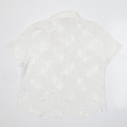 The Pearl Collection Womens White Geometric Polyester Basic Button-Up Size 18 V-Neck