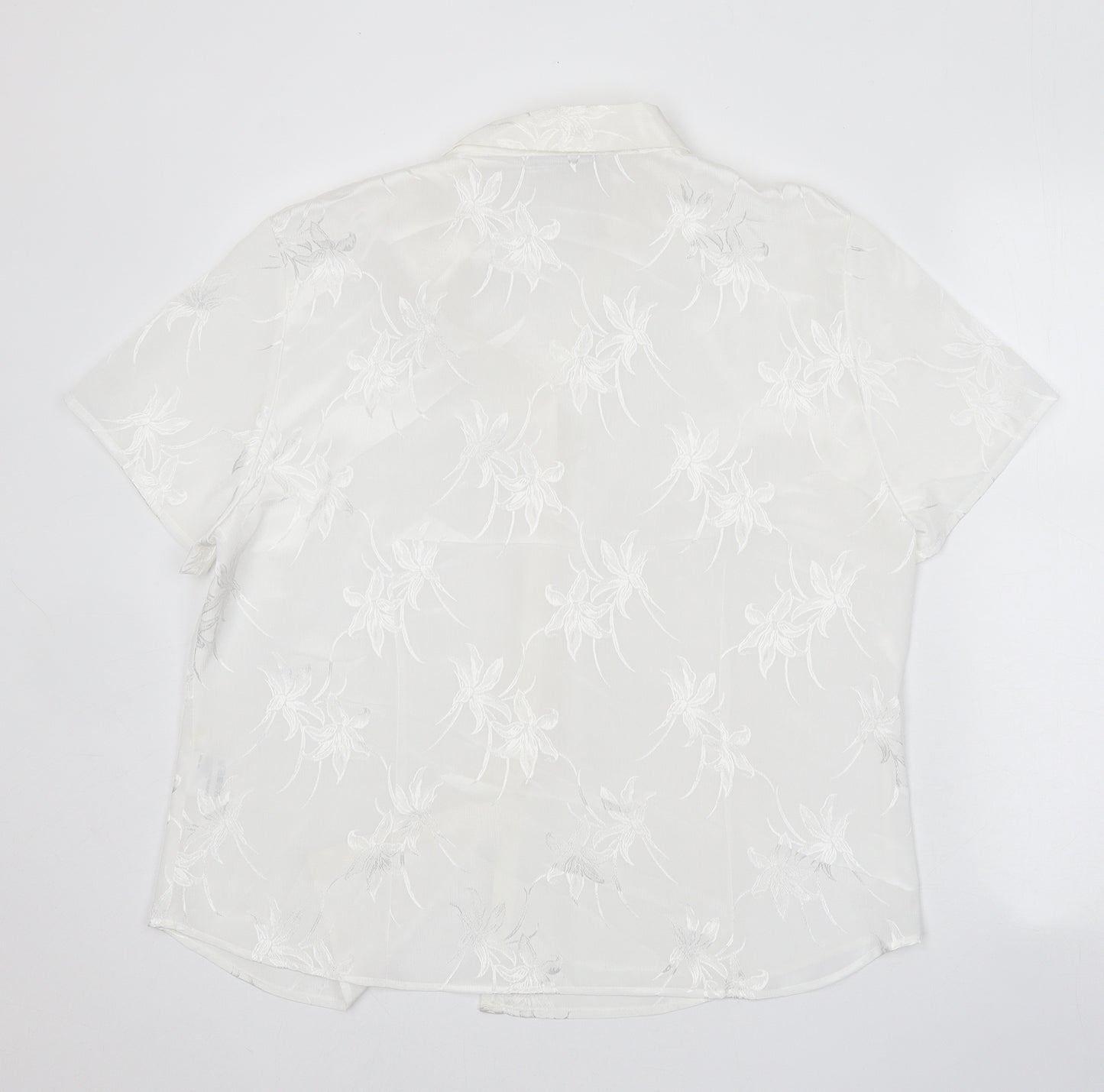 The Pearl Collection Womens White Geometric Polyester Basic Button-Up Size 18 V-Neck
