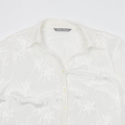 The Pearl Collection Womens White Geometric Polyester Basic Button-Up Size 18 V-Neck