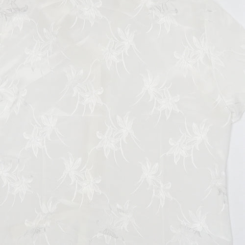 The Pearl Collection Womens White Geometric Polyester Basic Button-Up Size 18 V-Neck