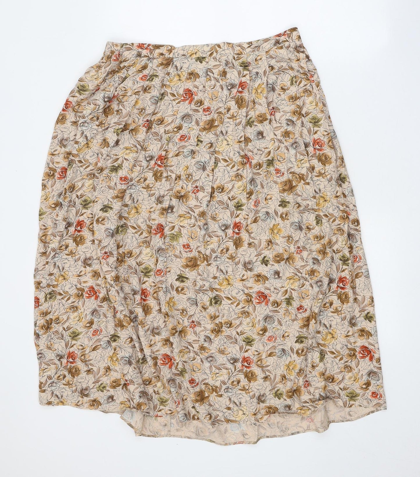 Marks and Spencer Womens Beige Floral Viscose Swing Skirt Size 16