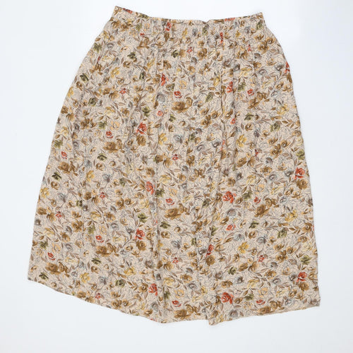 Marks and Spencer Womens Beige Floral Viscose Swing Skirt Size 16