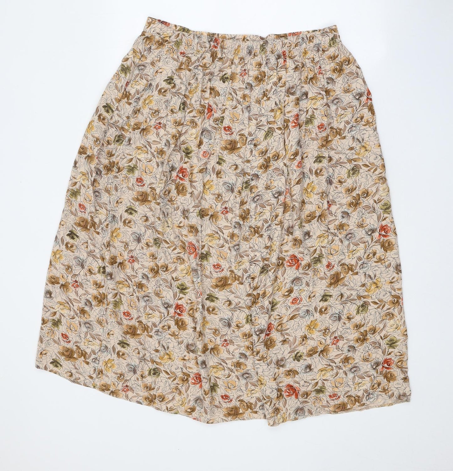 Marks and Spencer Womens Beige Floral Viscose Swing Skirt Size 16