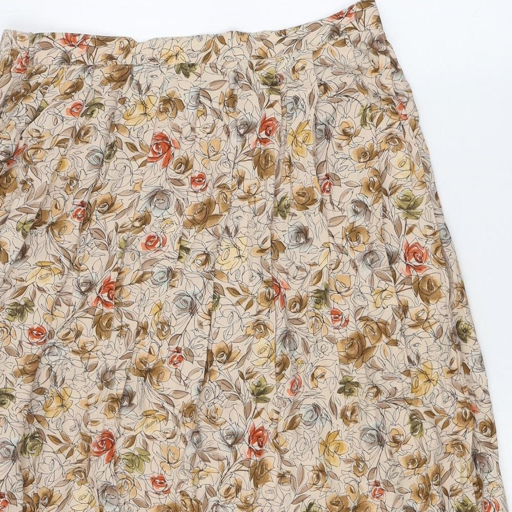 Marks and Spencer Womens Beige Floral Viscose Swing Skirt Size 16