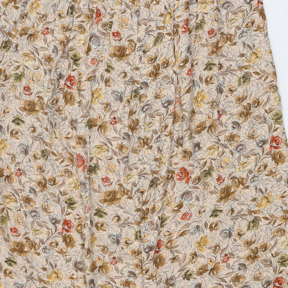 Marks and Spencer Womens Beige Floral Viscose Swing Skirt Size 16