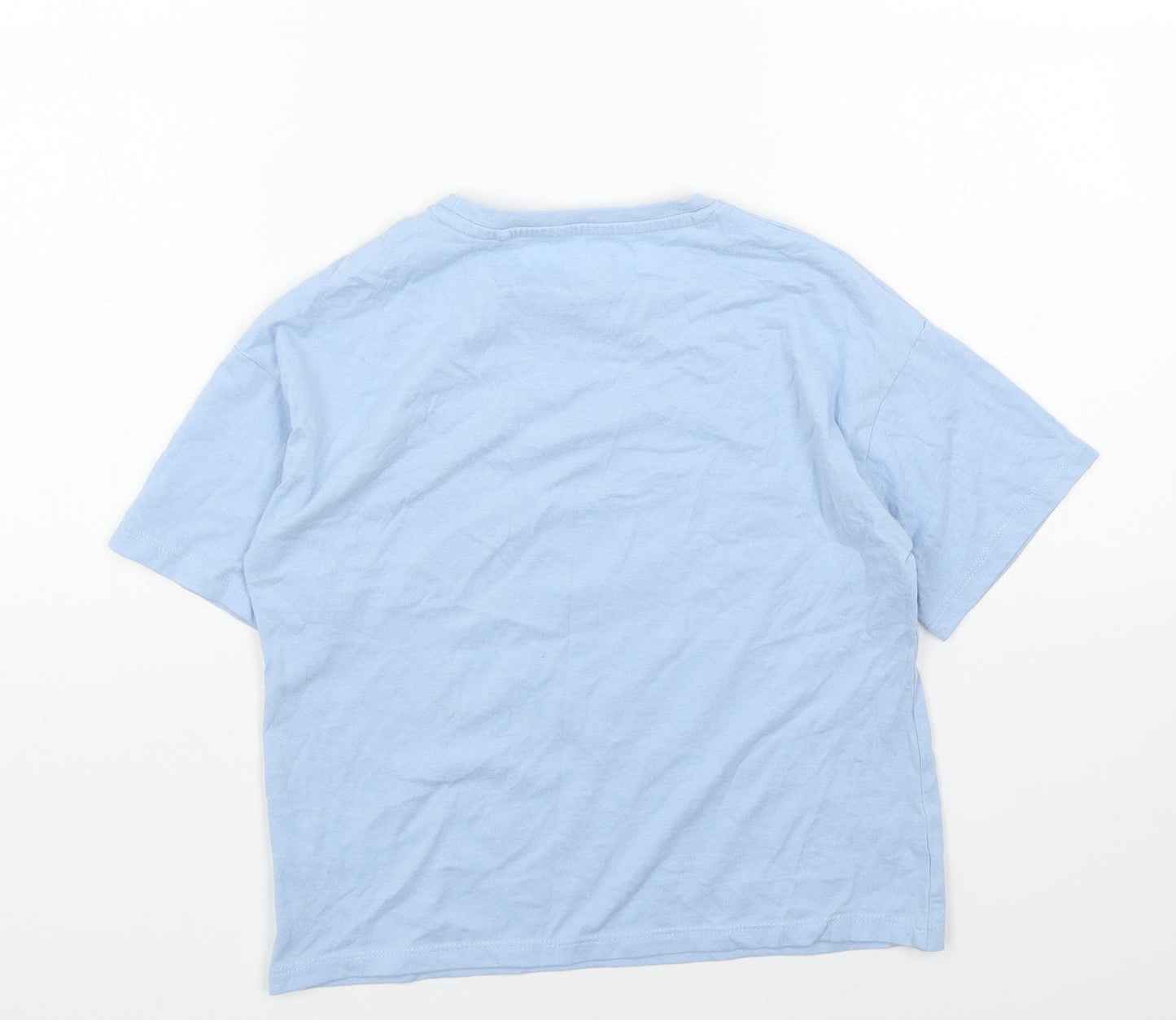 Disney Girls Blue Cotton Basic T-Shirt Size 6-7 Years Round Neck Pullover - Stitch Print