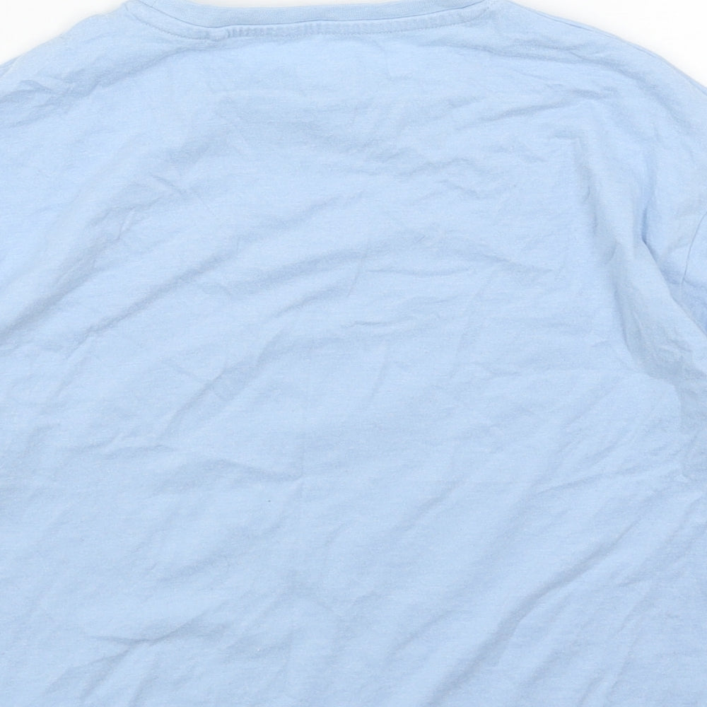 Disney Girls Blue Cotton Basic T-Shirt Size 6-7 Years Round Neck Pullover - Stitch Print