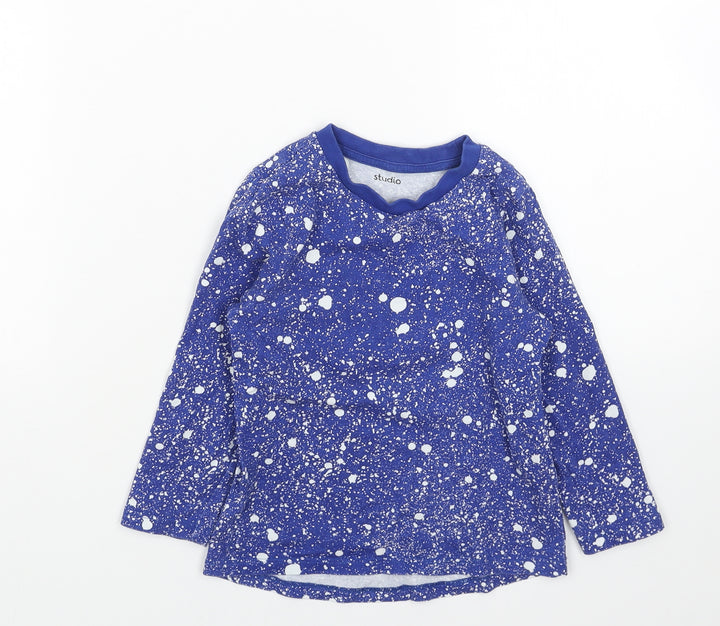 Studio Girls Blue Geometric Cotton Basic T-Shirt Size 3-4 Years Round Neck Pullover