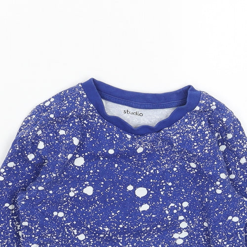 Studio Girls Blue Geometric Cotton Basic T-Shirt Size 3-4 Years Round Neck Pullover
