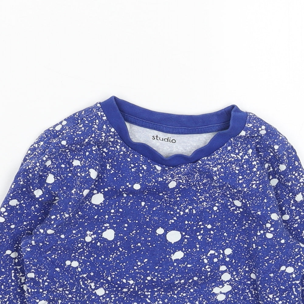 Studio Girls Blue Geometric Cotton Basic T-Shirt Size 3-4 Years Round Neck Pullover