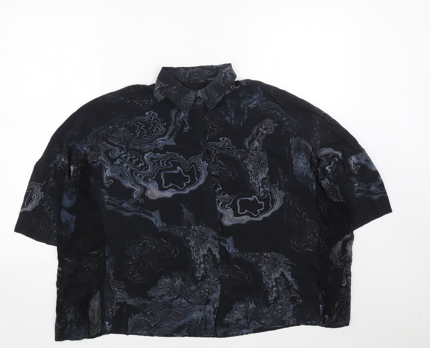 AllSaints Womens Black Geometric Viscose Basic Button-Up Size S Collared