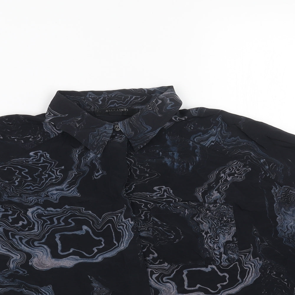 AllSaints Womens Black Geometric Viscose Basic Button-Up Size S Collared
