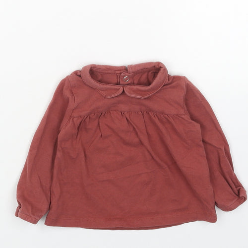TU Girls Red Cotton Basic T-Shirt Size 6-9 Months Round Neck Snap
