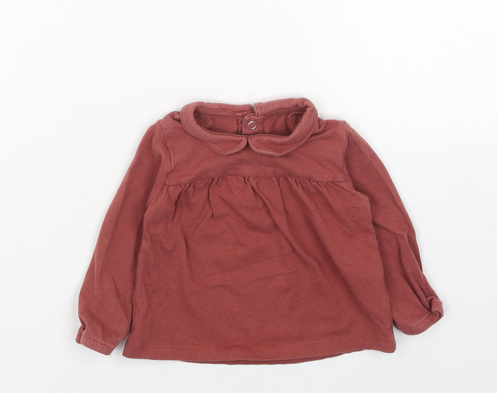 TU Girls Red Cotton Basic T-Shirt Size 6-9 Months Round Neck Snap