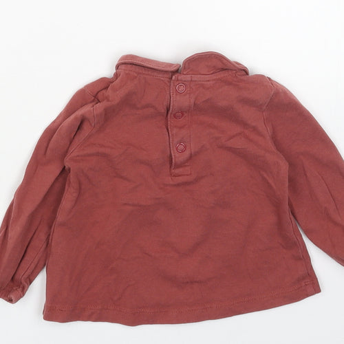 TU Girls Red Cotton Basic T-Shirt Size 6-9 Months Round Neck Snap
