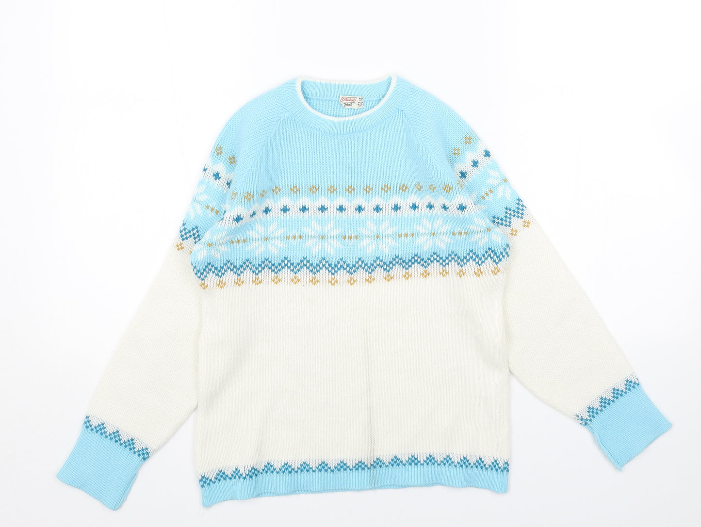 St Michael Girls White Round Neck Fair Isle Acrylic Pullover Jumper Size 10 Years Pullover