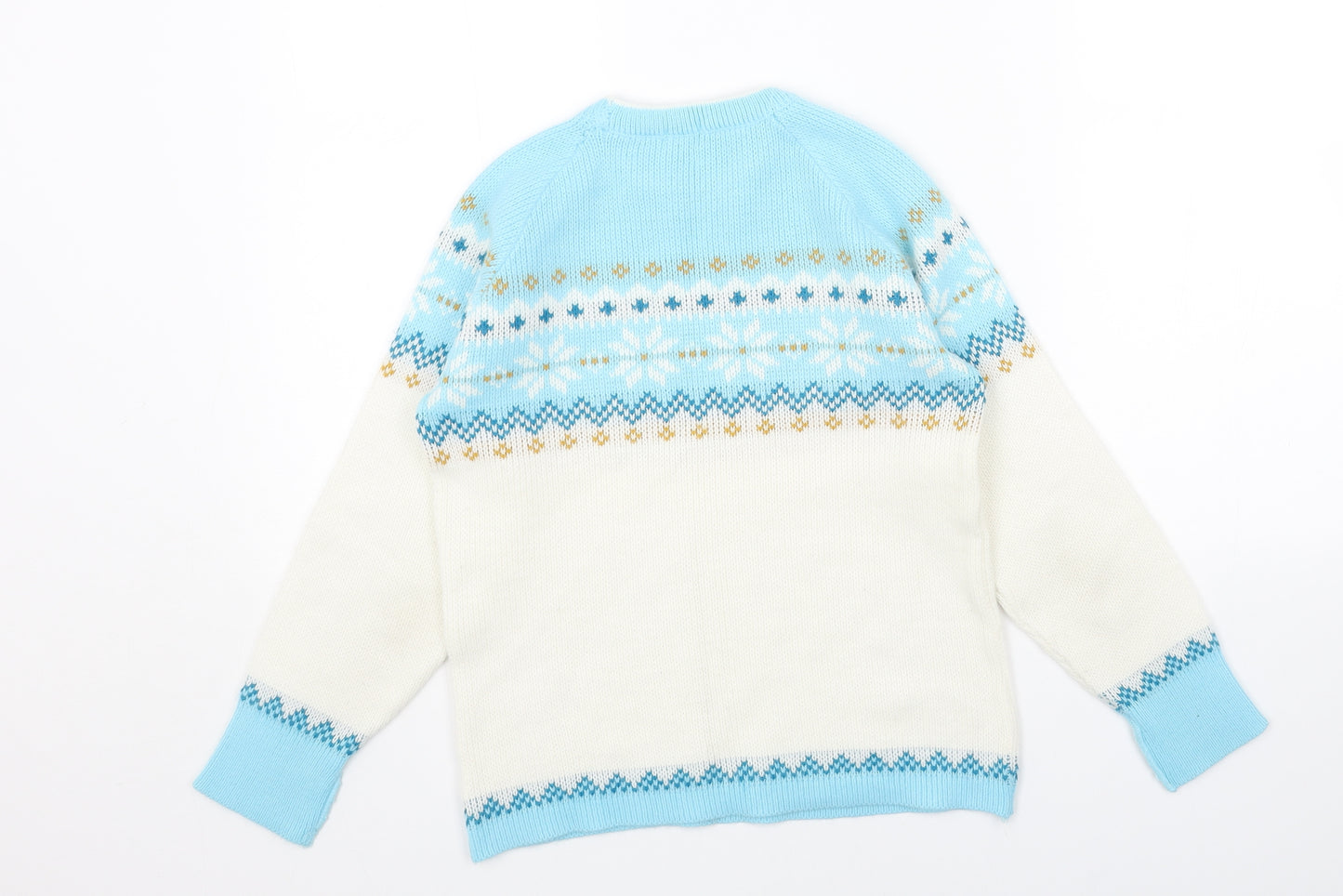 St Michael Girls White Round Neck Fair Isle Acrylic Pullover Jumper Size 10 Years Pullover