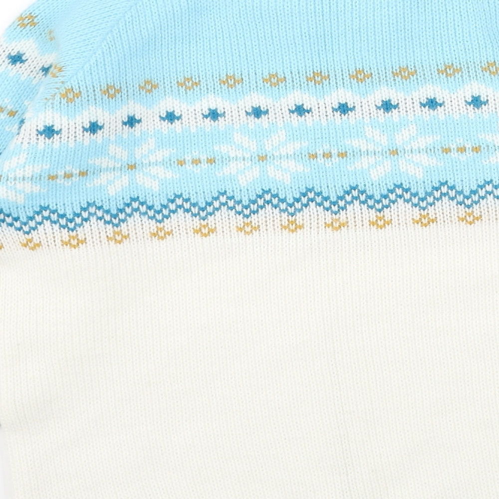 St Michael Girls White Round Neck Fair Isle Acrylic Pullover Jumper Size 10 Years Pullover