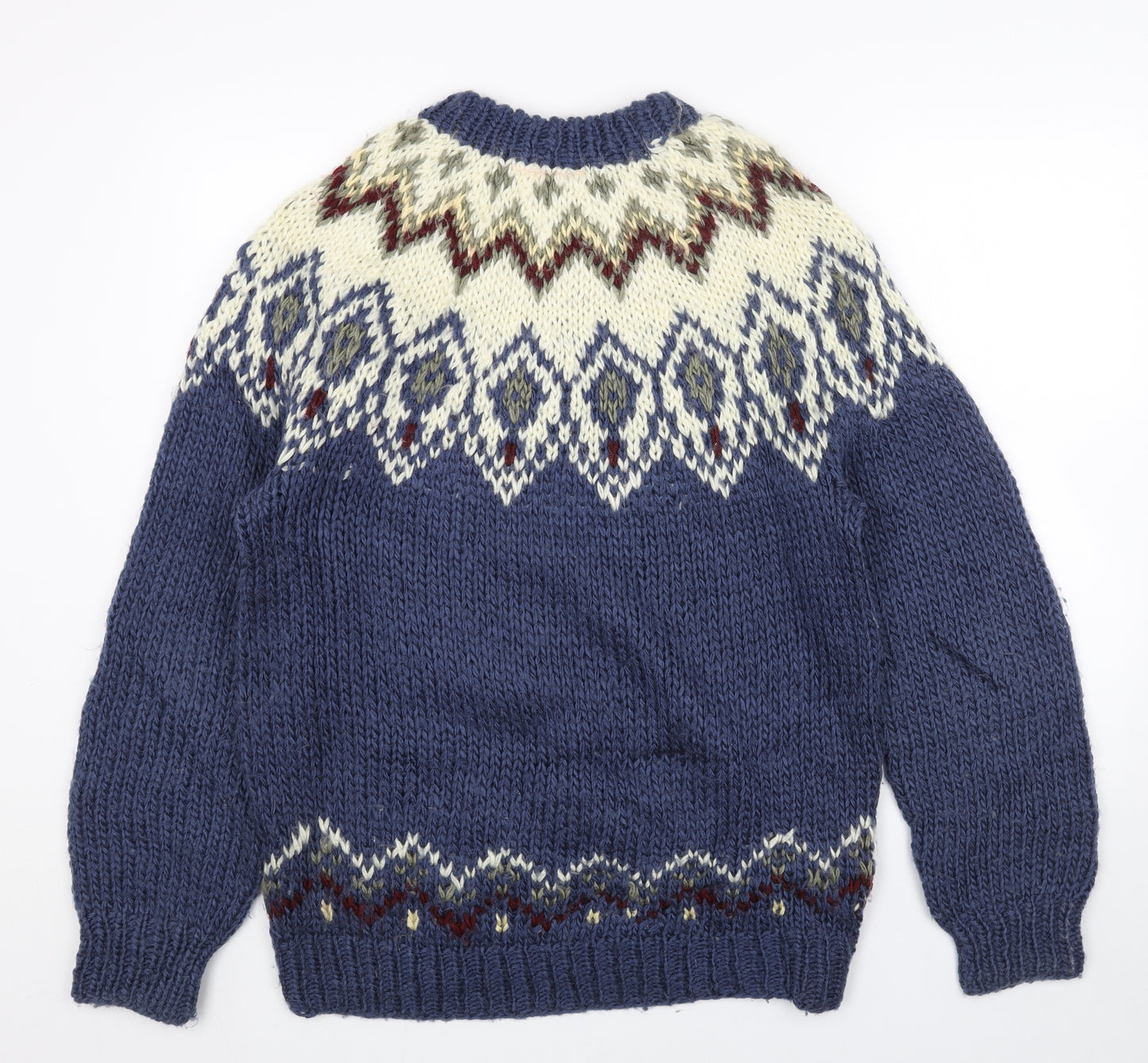 Preworn Womens Blue Round Neck Fair Isle Acrylic Pullover Jumper Size S