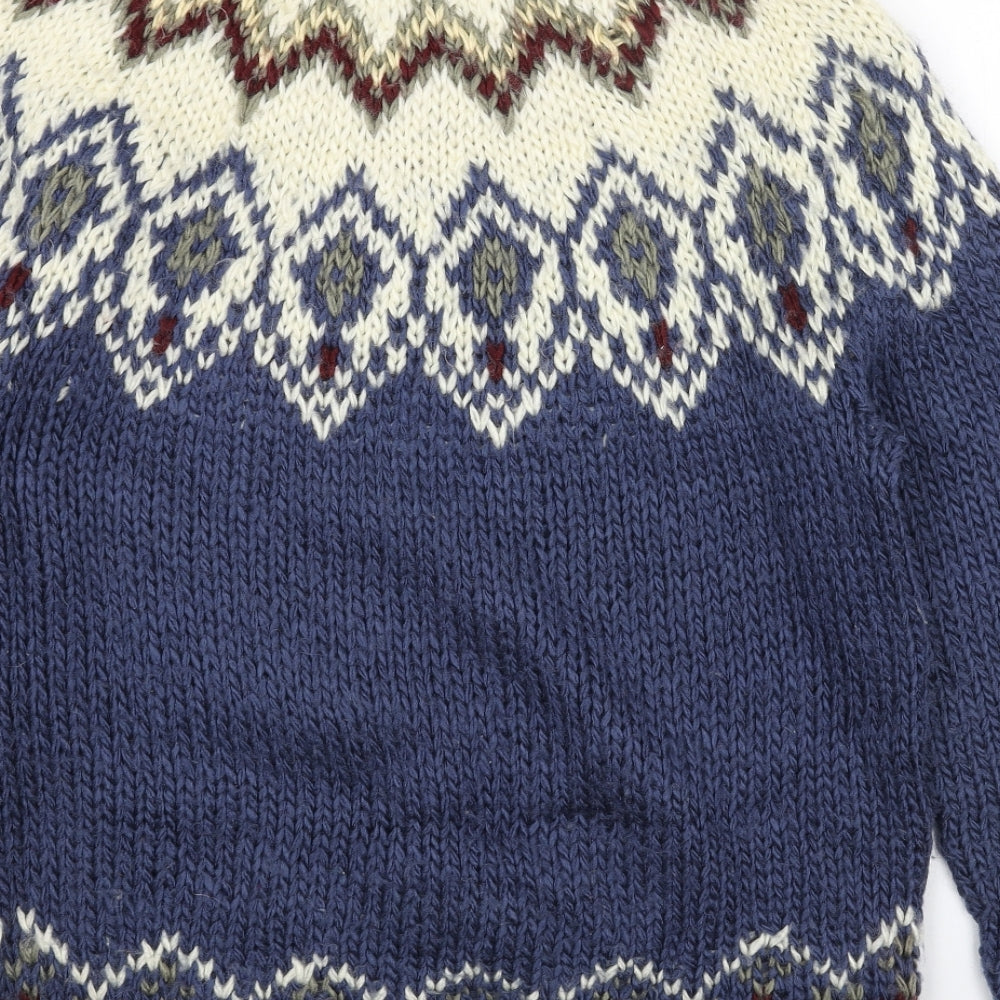 Preworn Womens Blue Round Neck Fair Isle Acrylic Pullover Jumper Size S