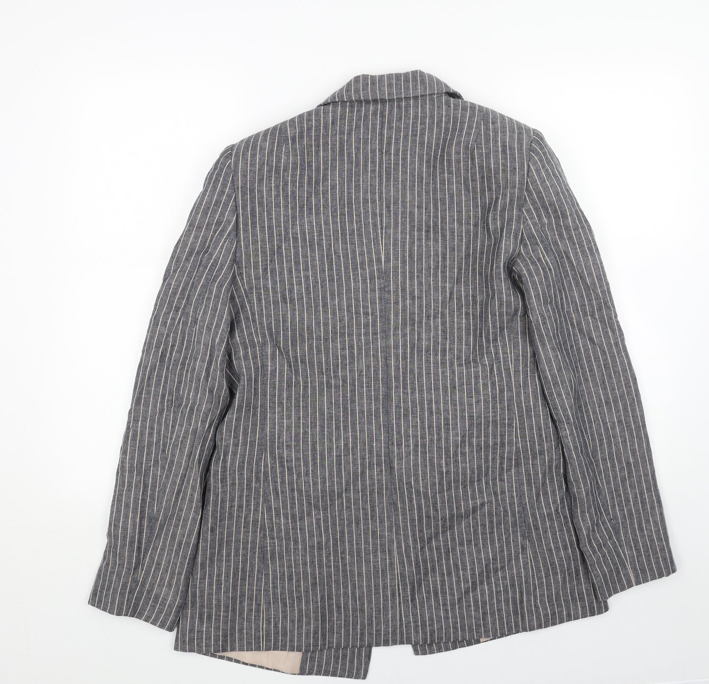 DKNY Womens Blue Striped Linen Jacket Blazer Size 10