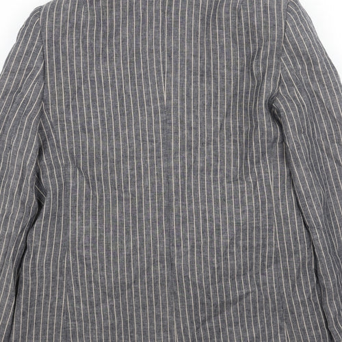 DKNY Womens Blue Striped Linen Jacket Blazer Size 10
