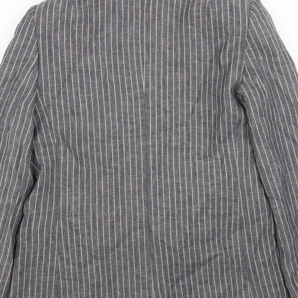 DKNY Womens Blue Striped Linen Jacket Blazer Size 10