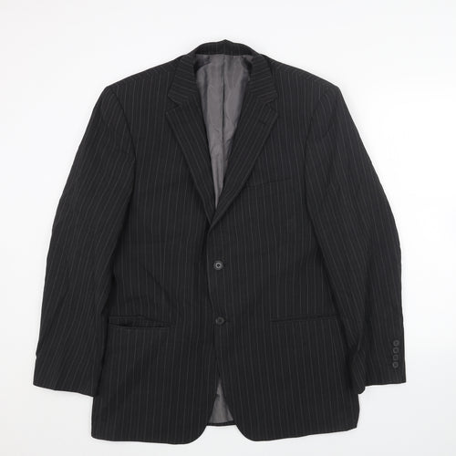Marks and Spencer Mens Black Striped Polyester Jacket Blazer Size 40 Regular