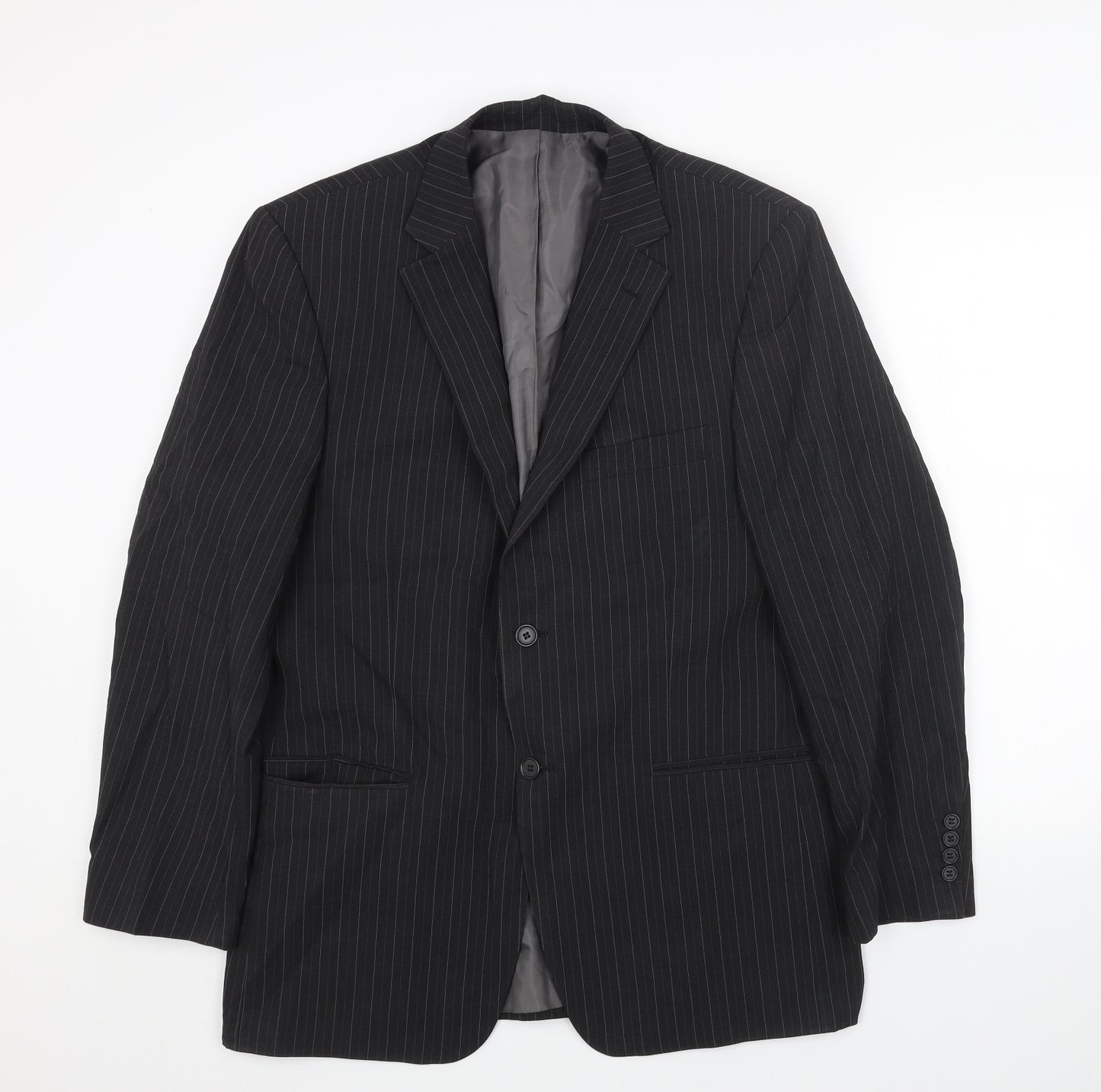 Marks and Spencer Mens Black Striped Polyester Jacket Blazer Size 40 Regular