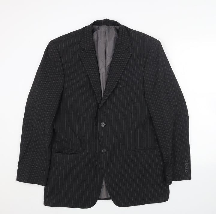 Marks and Spencer Mens Black Striped Polyester Jacket Blazer Size 40 Regular
