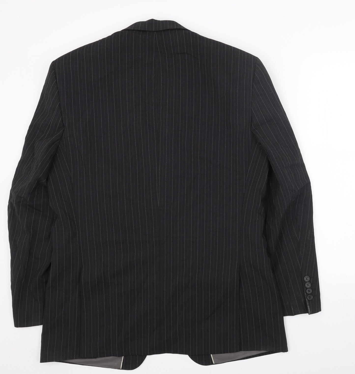 Marks and Spencer Mens Black Striped Polyester Jacket Blazer Size 40 Regular